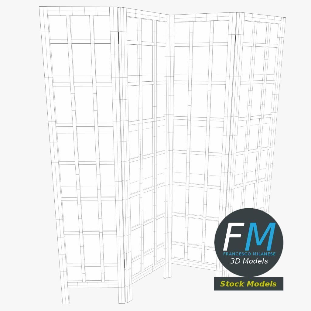Wood and paper room divider 3D model_7