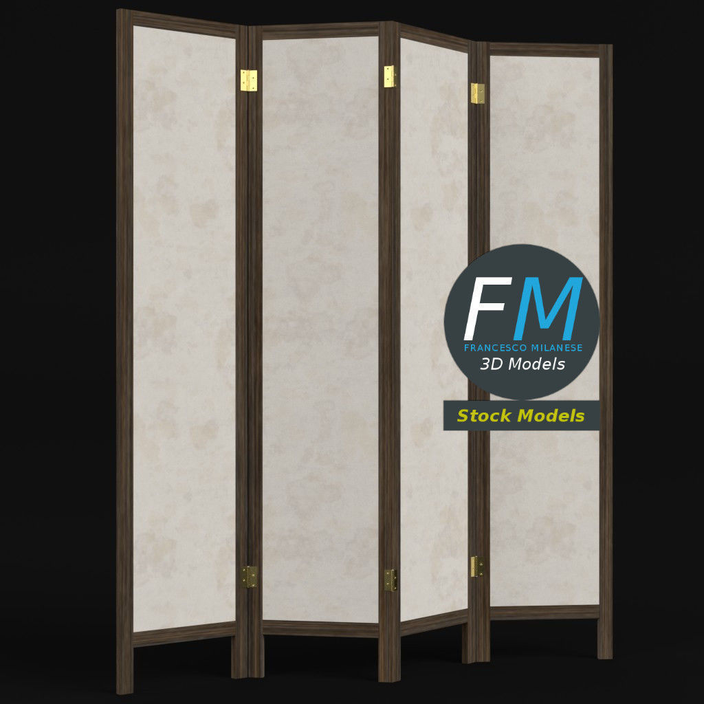 Wood and paper room divider 3D model_3