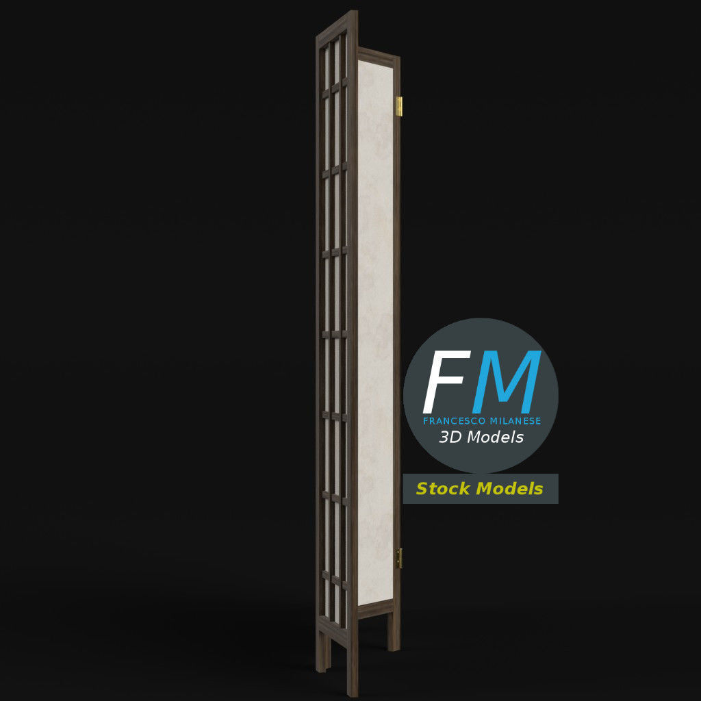Wood and paper room divider 3D model_4