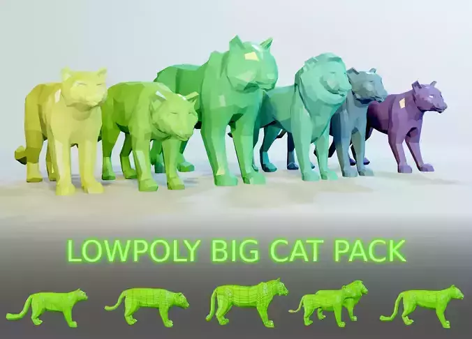 Lowpoly Big Cat Pack 3D Model Collection