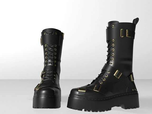 Boots 1 pair of with gold buckles 3D model