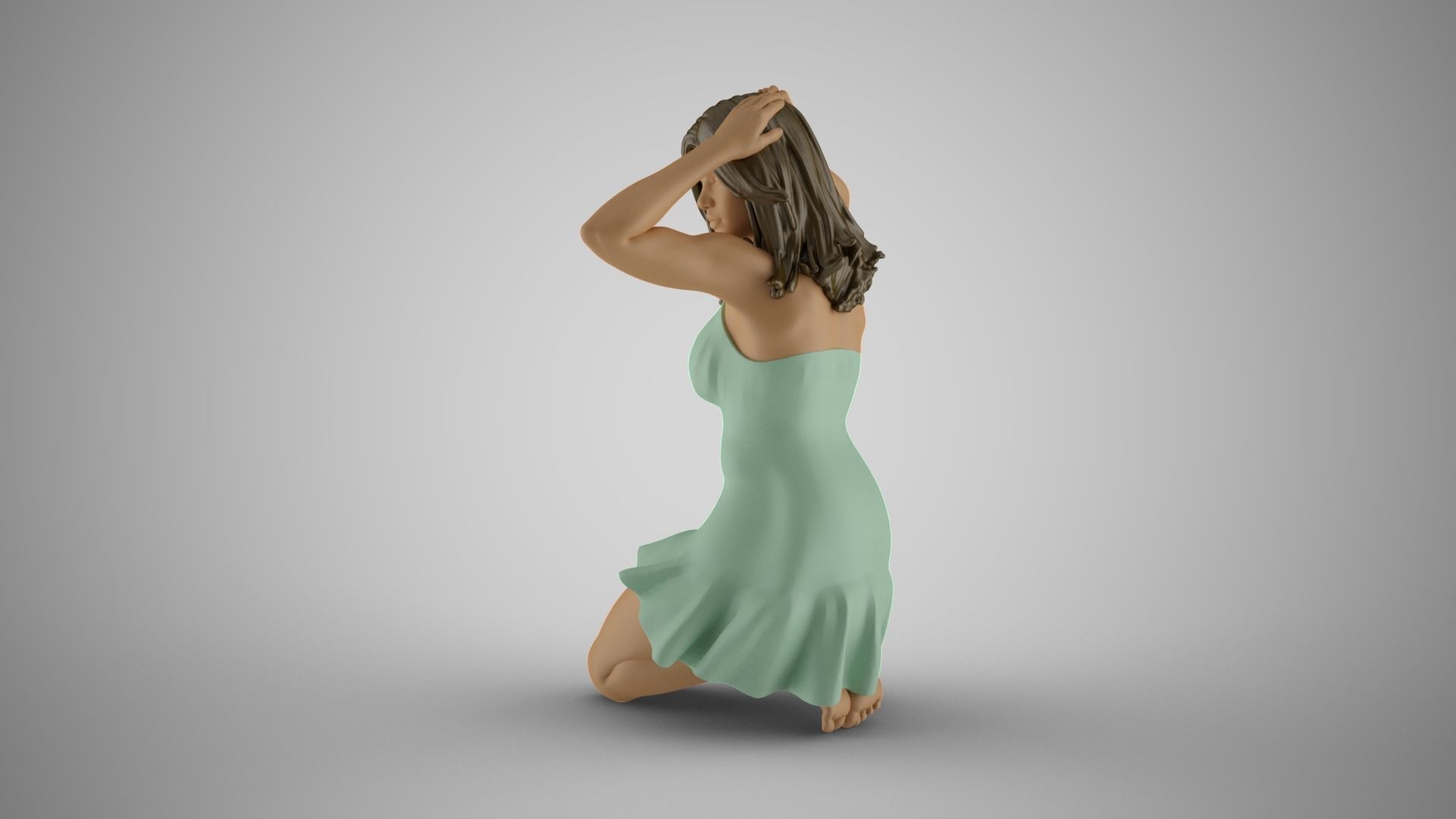Girl Sitting on Knees 3D print model_9