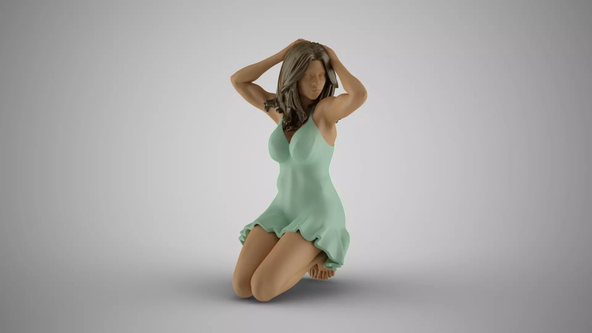 Girl Sitting on Knees 3D print model_0