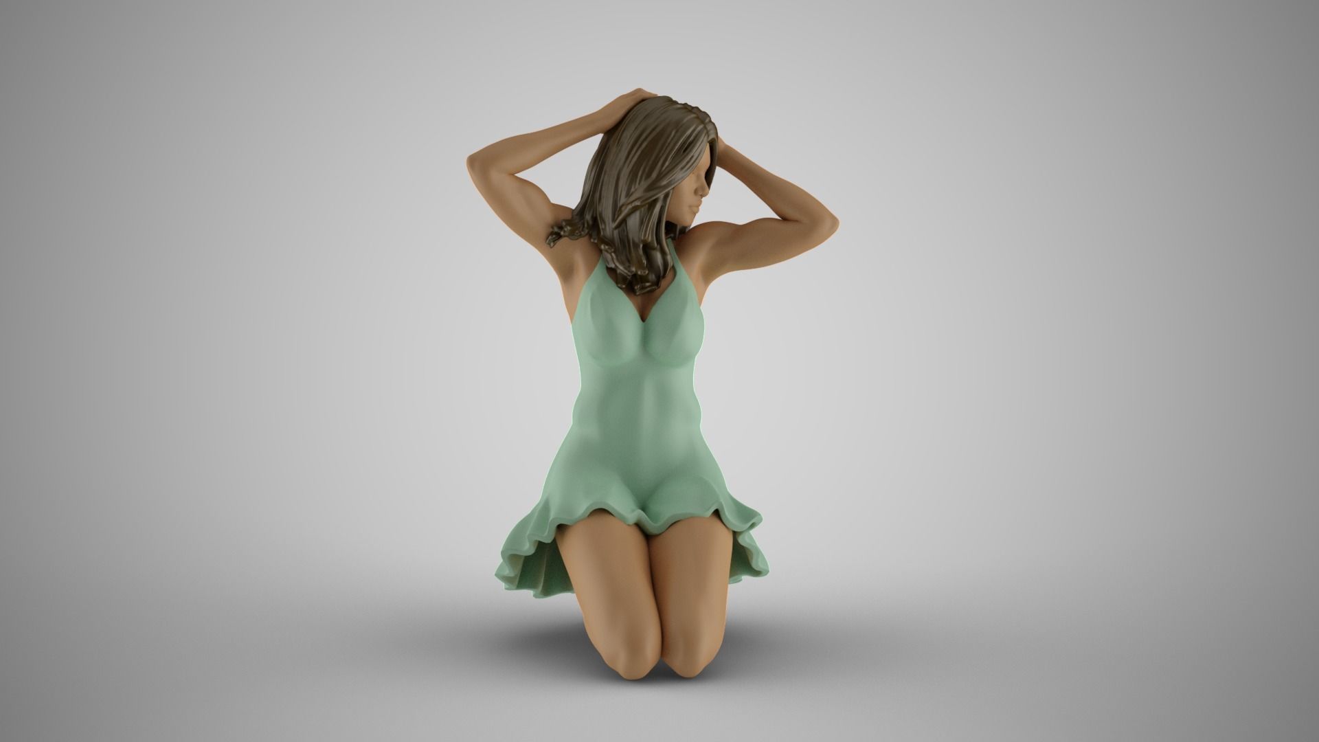 Girl Sitting on Knees 3D print model_4