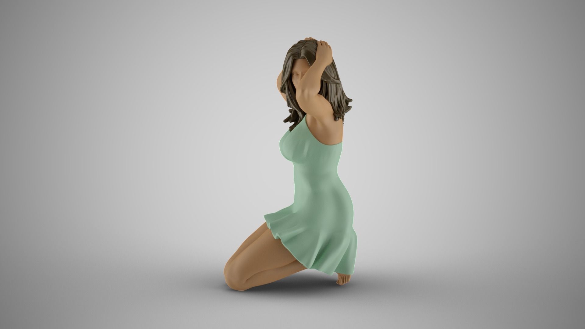 Girl Sitting on Knees 3D print model_10