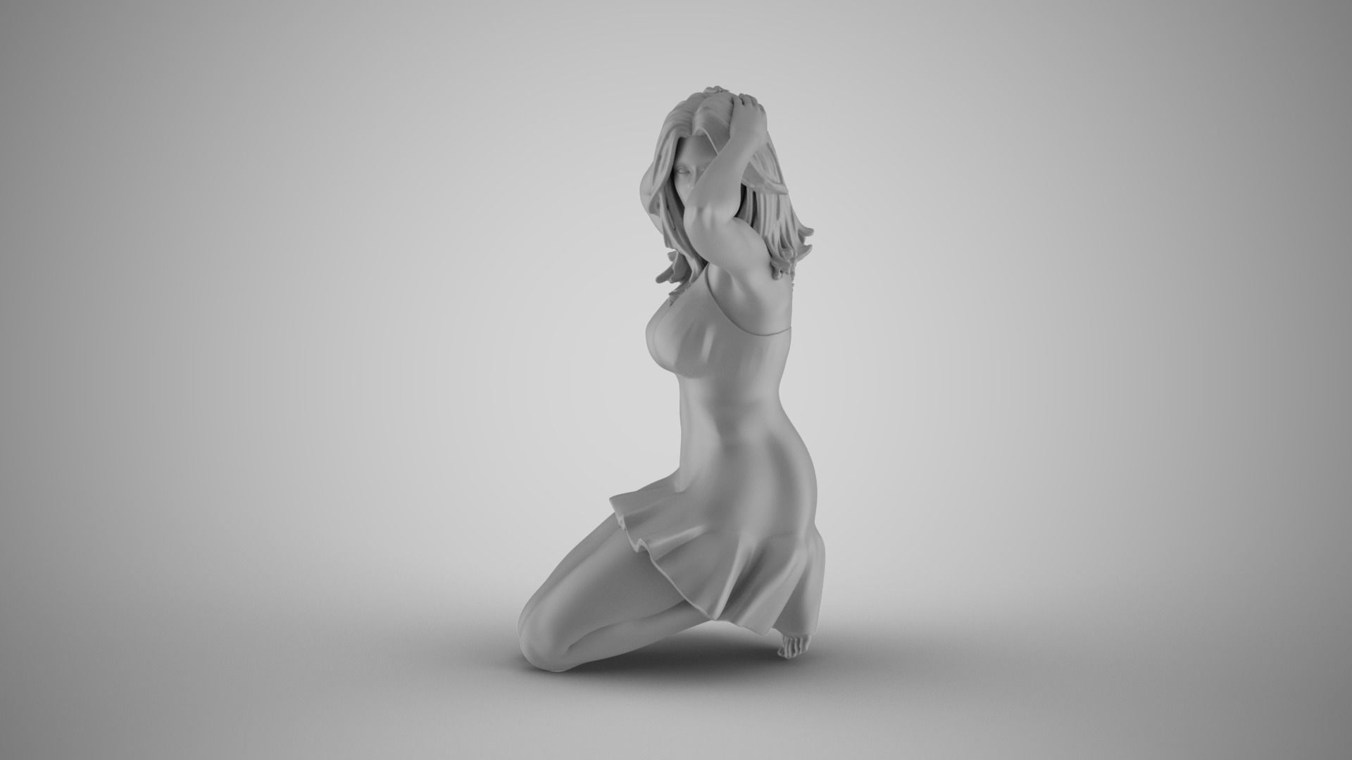 Girl Sitting on Knees 3D print model_1