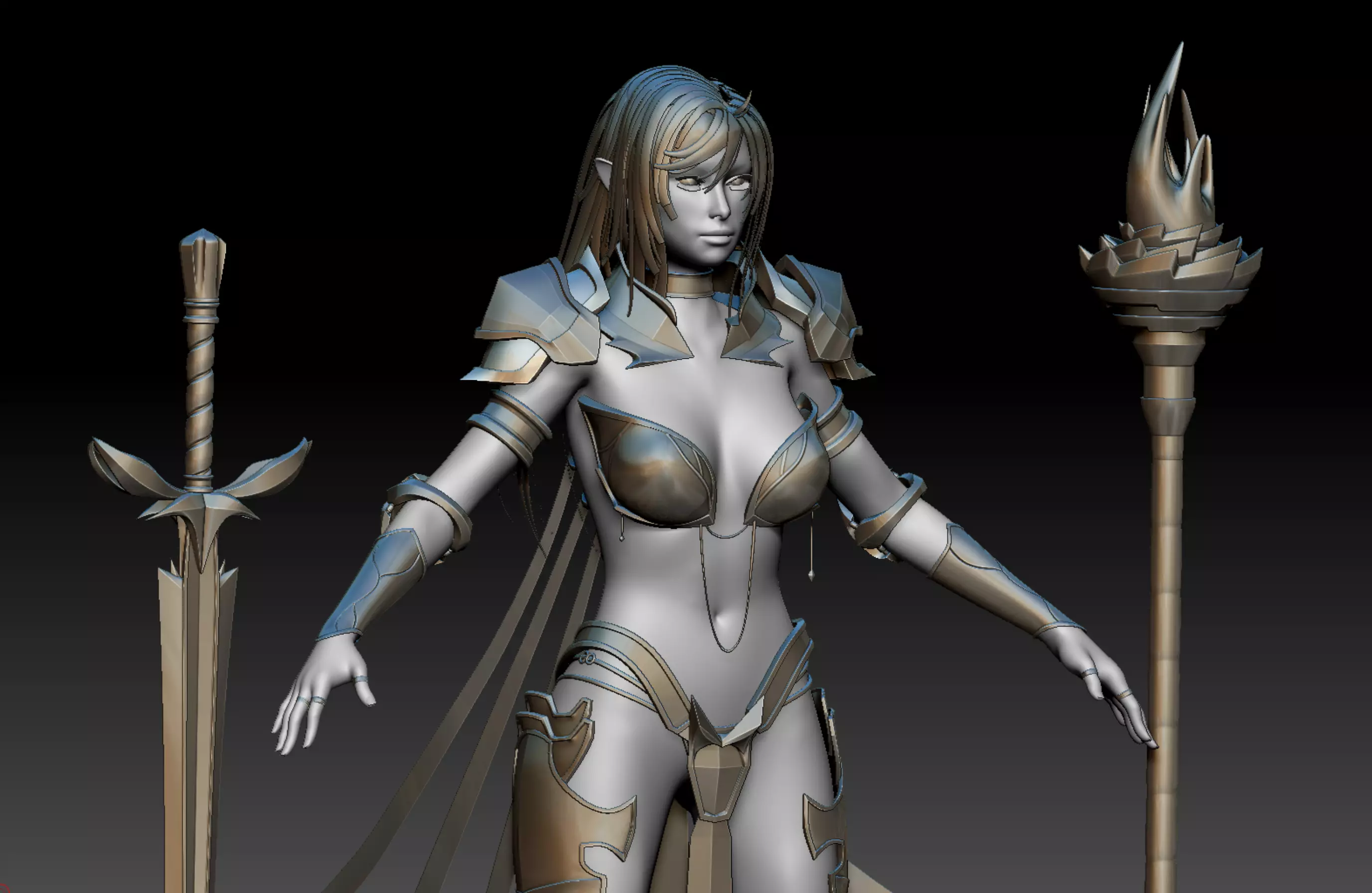 Elf Swordmaster and Wizard with Weapons Free 3D model