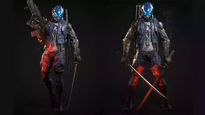 Cyberpunk Samurai Character Low-poly 3D model