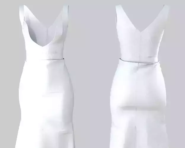 Stylish Designer Women V Neck Wedding Dress 3D model