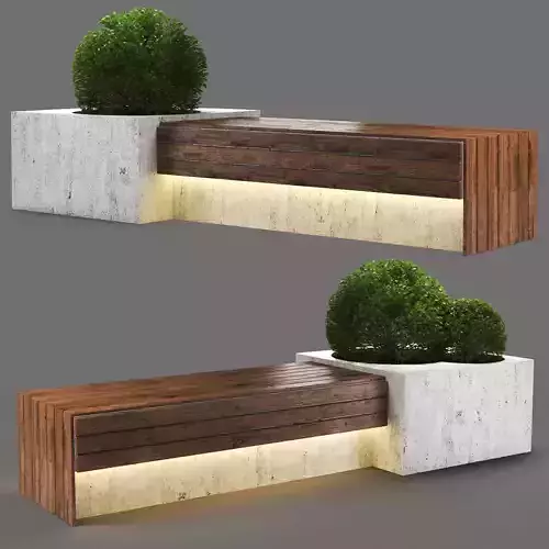 bench1150-280cm concrete bench with plant in it