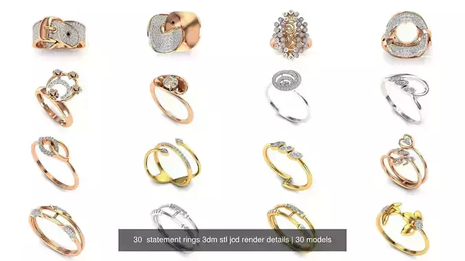 30  statement rings 3dm stl jcd render details 3D Model Collection