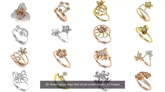 30  flower nature rings 3dm stl jcd render details 3D Model Collection