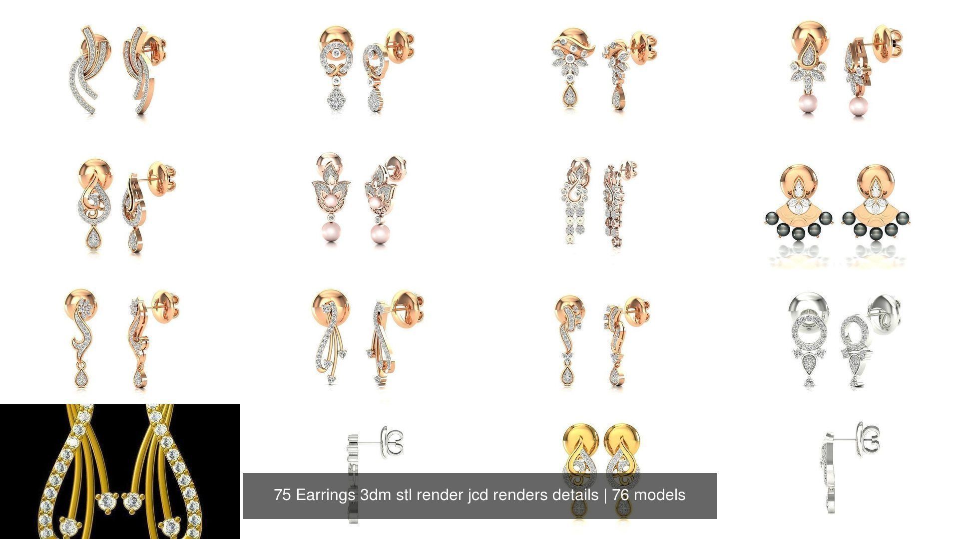 75 Earrings 3dm stl render jcd renders details 3D Model Collection_8