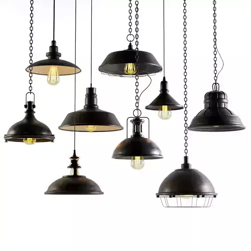 black cast industrial chandeliers 3D model
