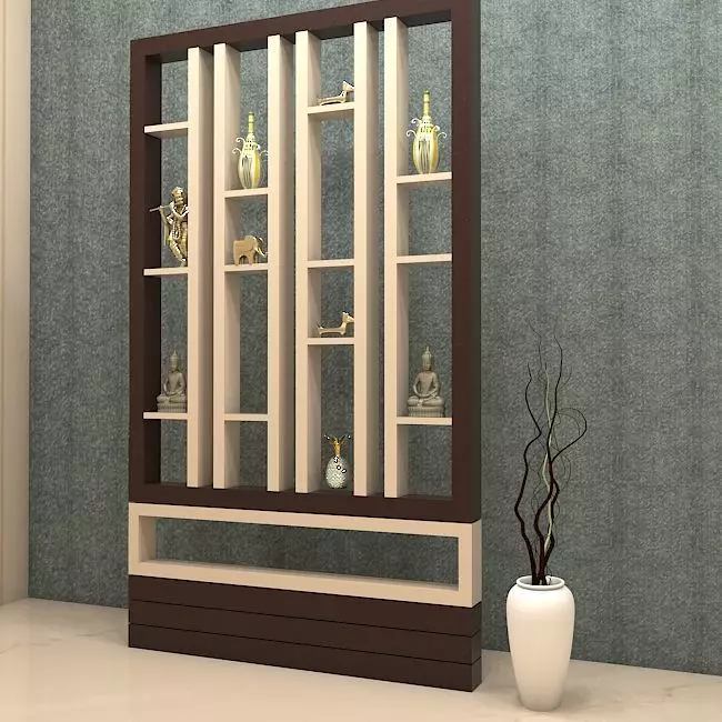 partition living room with wooden shelf and vase Free 3D model