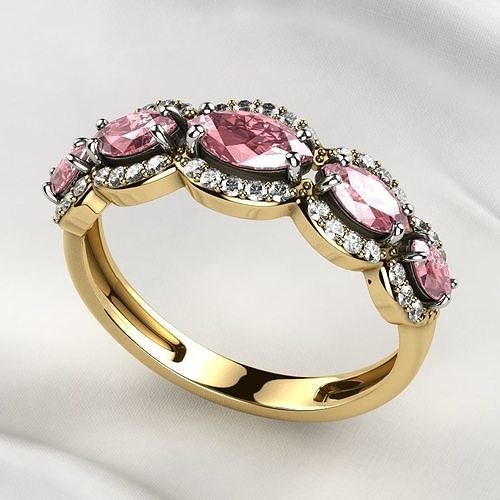 Five Marquises Gold Ring With Rhodium Plating 3D print model