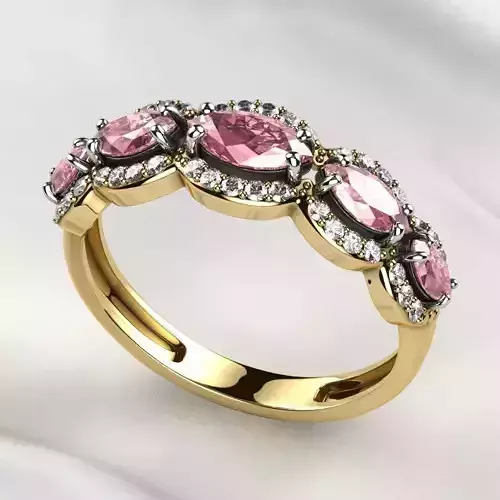 Five Marquises Gold Ring With Rhodium Plating