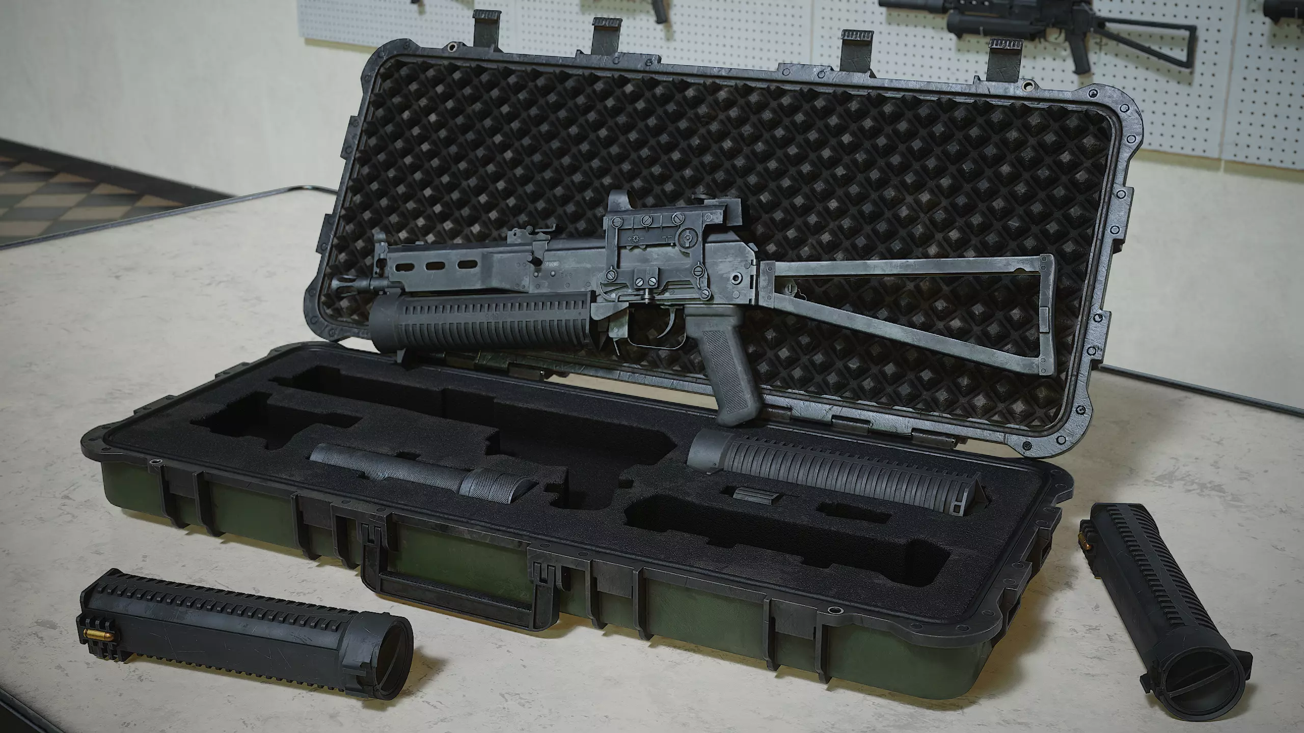 PP-19 Bizon and Case videogame asset Low-poly 3D model_0