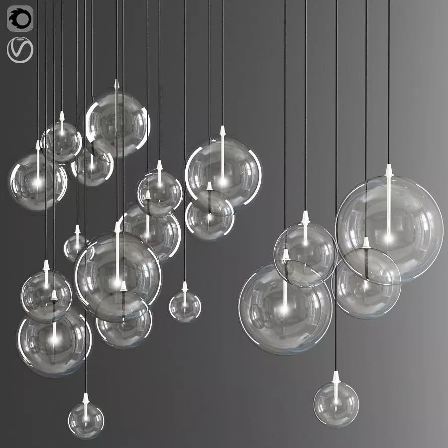 Glass Globe Mobile Cluster Chandelier 3D model_0