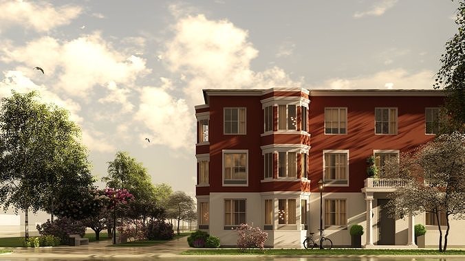 Classic suburban residential townhouse 3D model