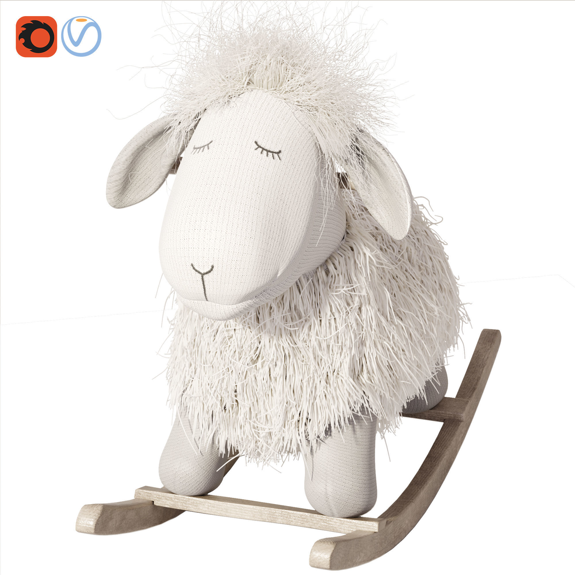 Rocking wool plush Lamb chair toy Rocker for Kids Room 3D model_7