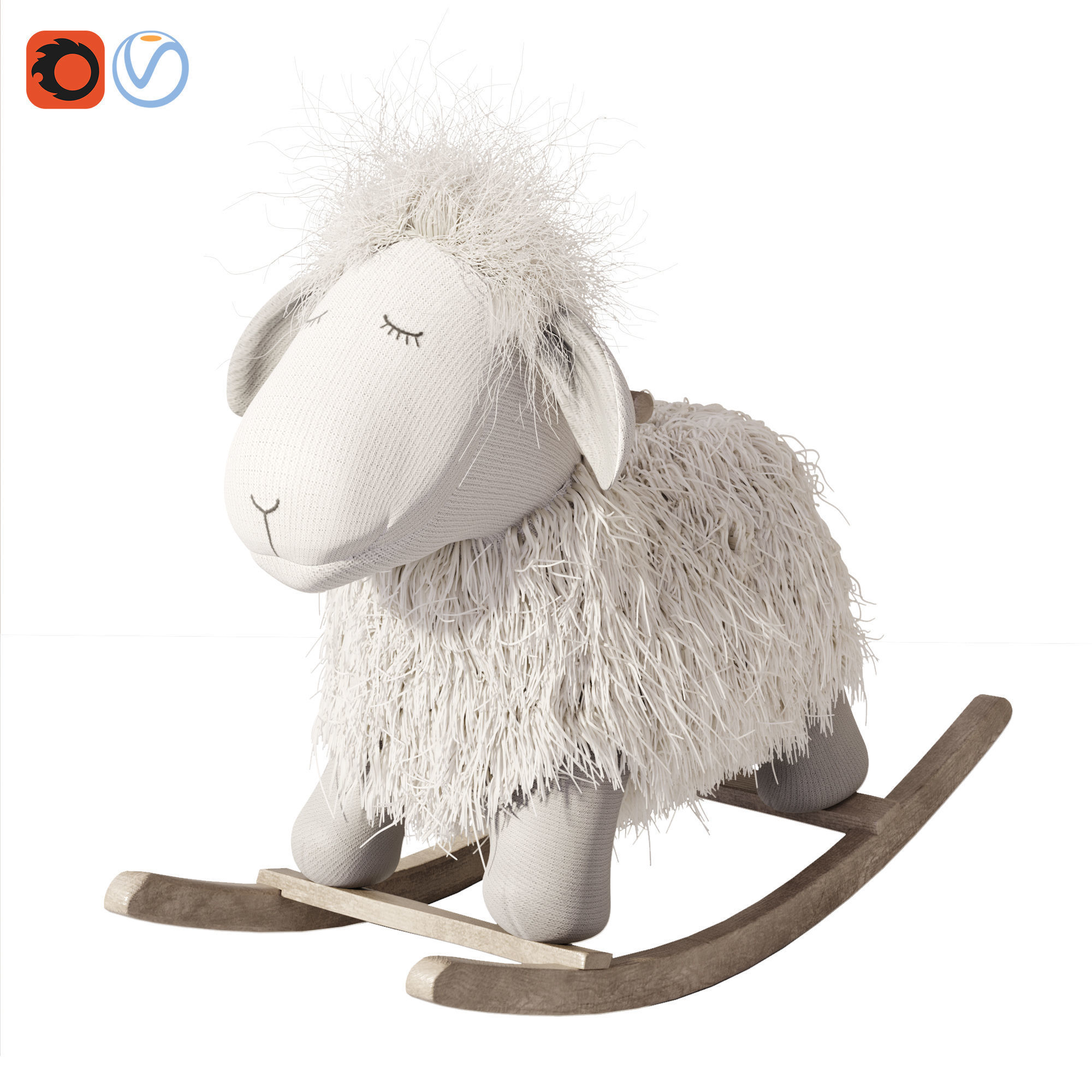 Rocking wool plush Lamb chair toy Rocker for Kids Room 3D model_8