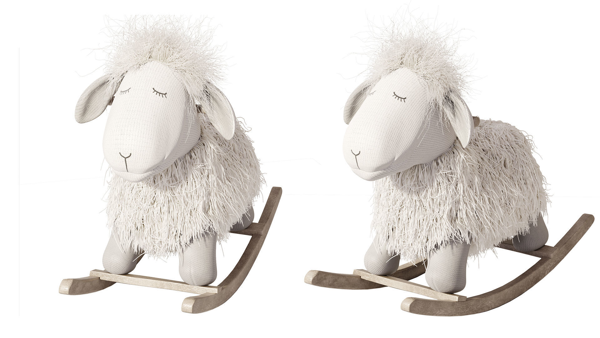 Rocking wool plush Lamb chair toy Rocker for Kids Room 3D model_12