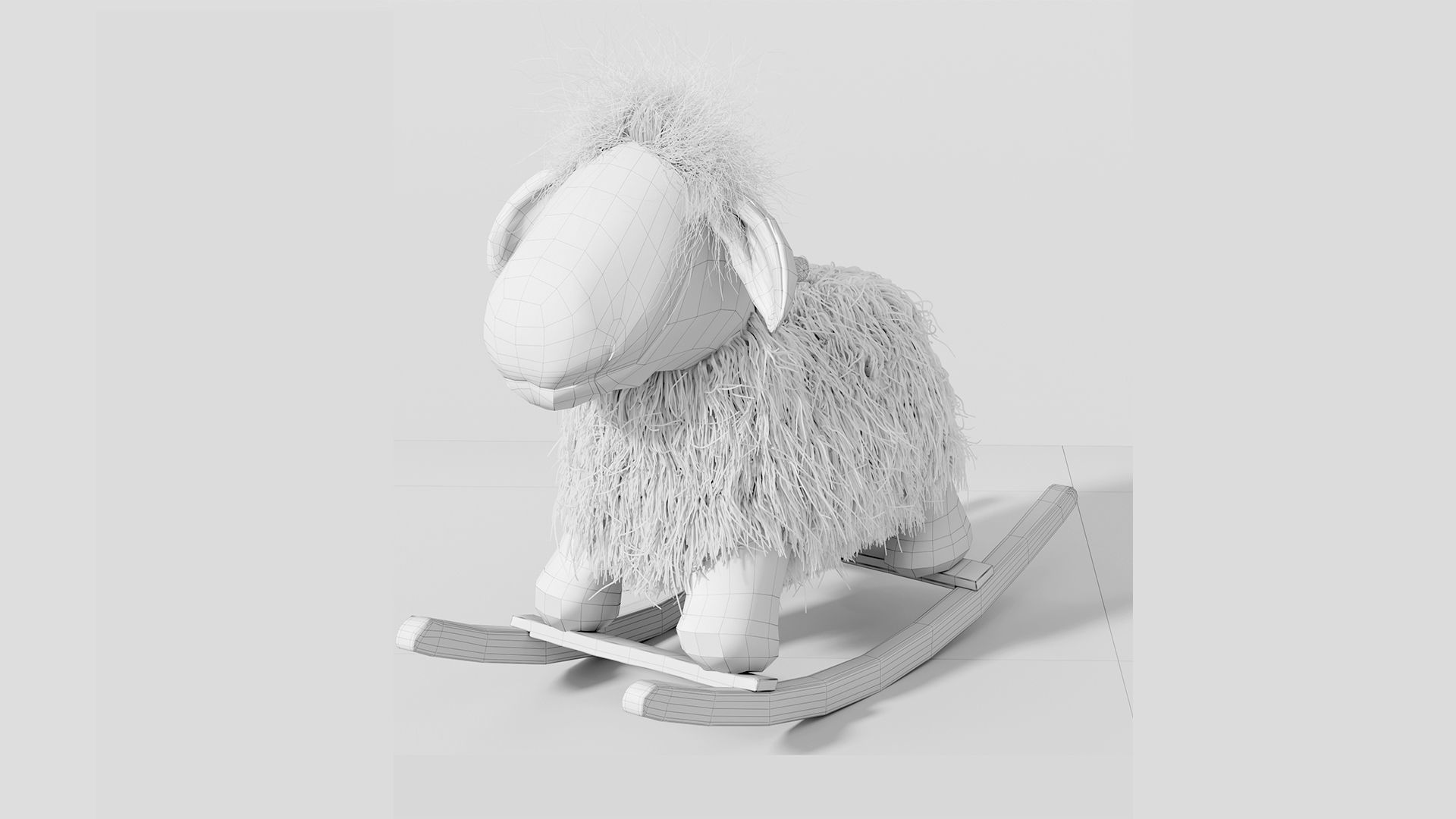 Rocking wool plush Lamb chair toy Rocker for Kids Room 3D model_13