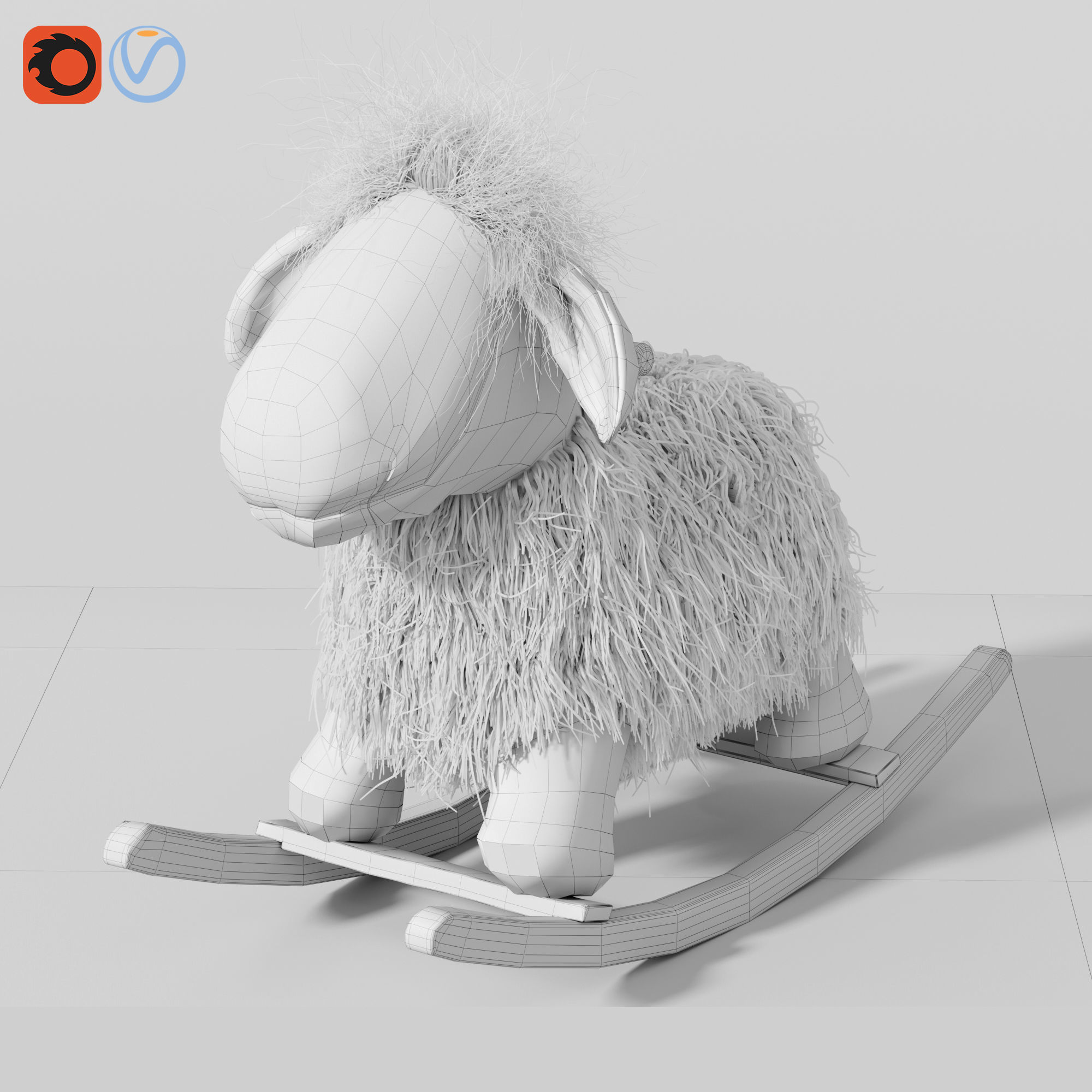 Rocking wool plush Lamb chair toy Rocker for Kids Room 3D model_1