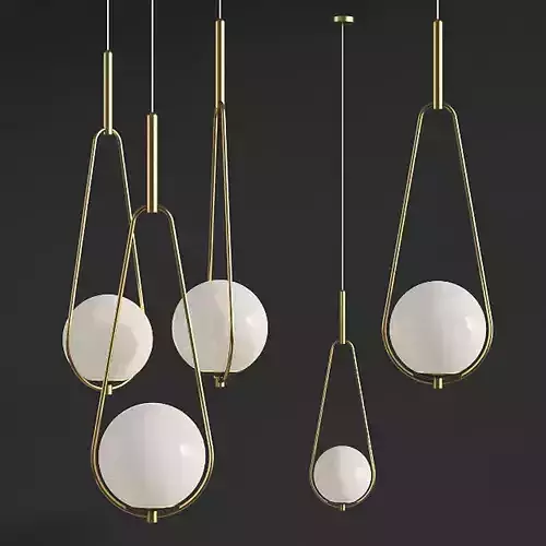 Pendant Lamp Loop Brass White Opaque Glass 3D model