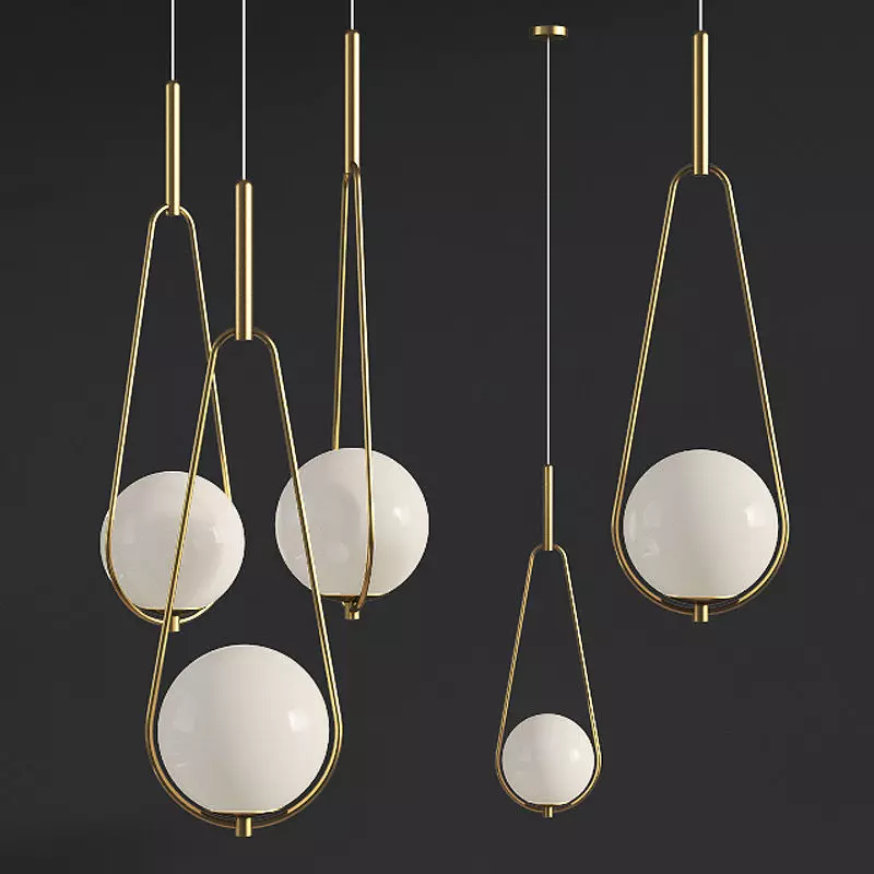 Pendant Lamp Loop Brass White Opaque Glass 3D model_0