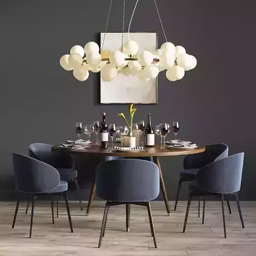Dinning Set dining table with chairs and chandelier 3D model