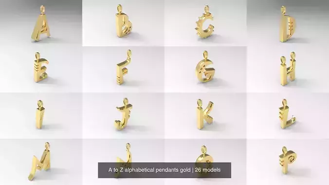 A to Z alphabetical pendants gold 3D Model Collection
