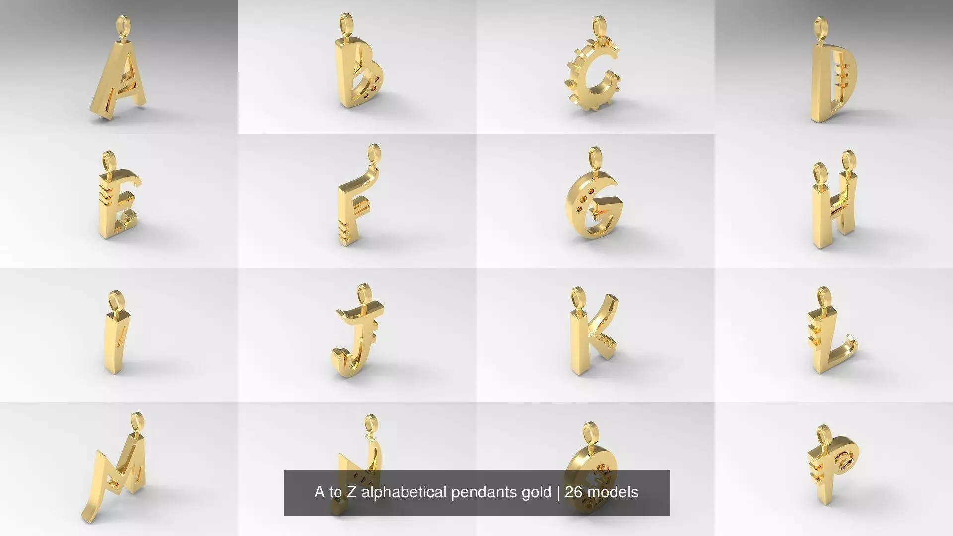 A to Z alphabetical pendants gold 3D Model Collection_1