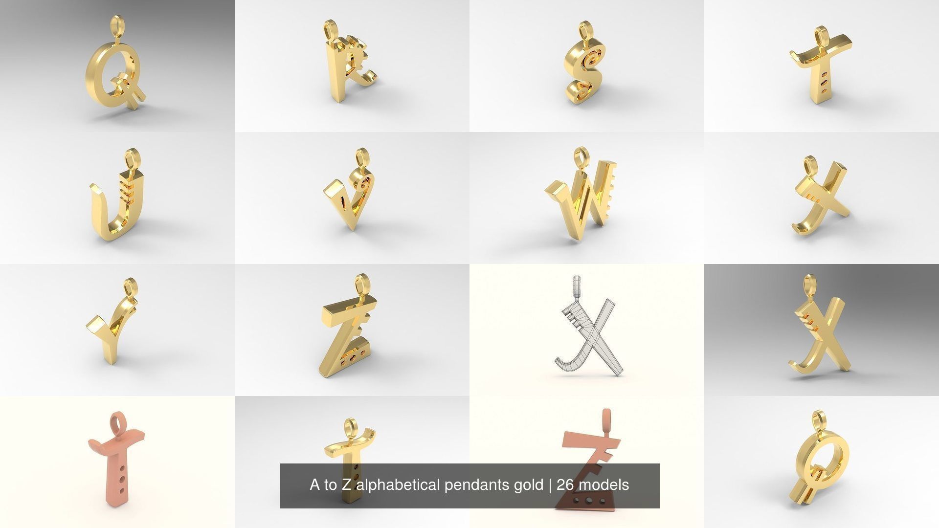 A to Z alphabetical pendants gold 3D Model Collection_2