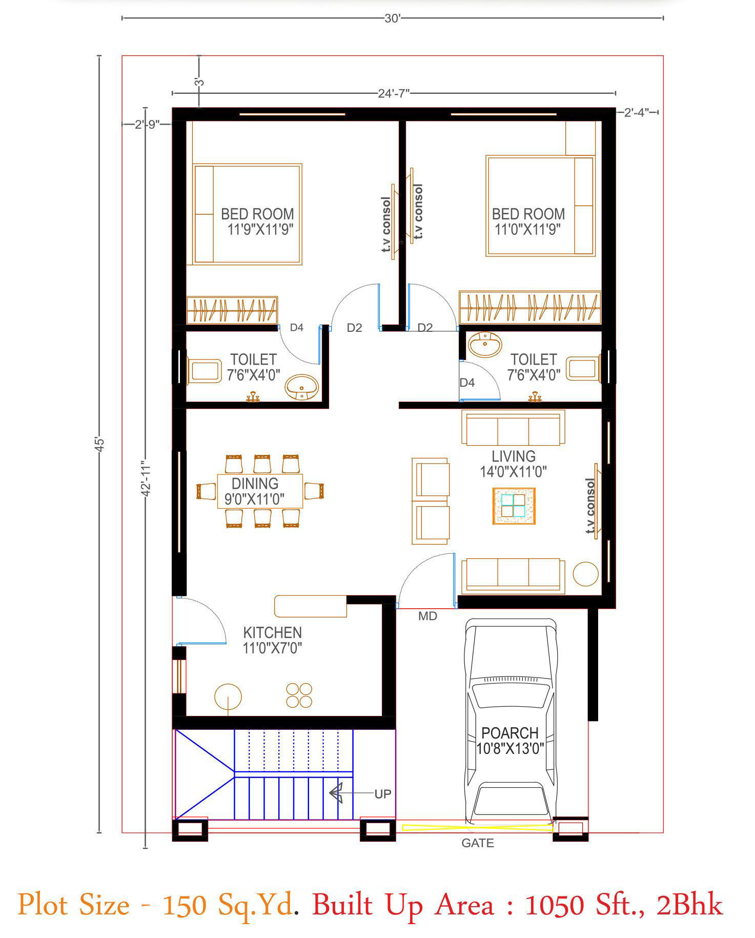 2 bhk Floor Design Free low-poly 3D model_3