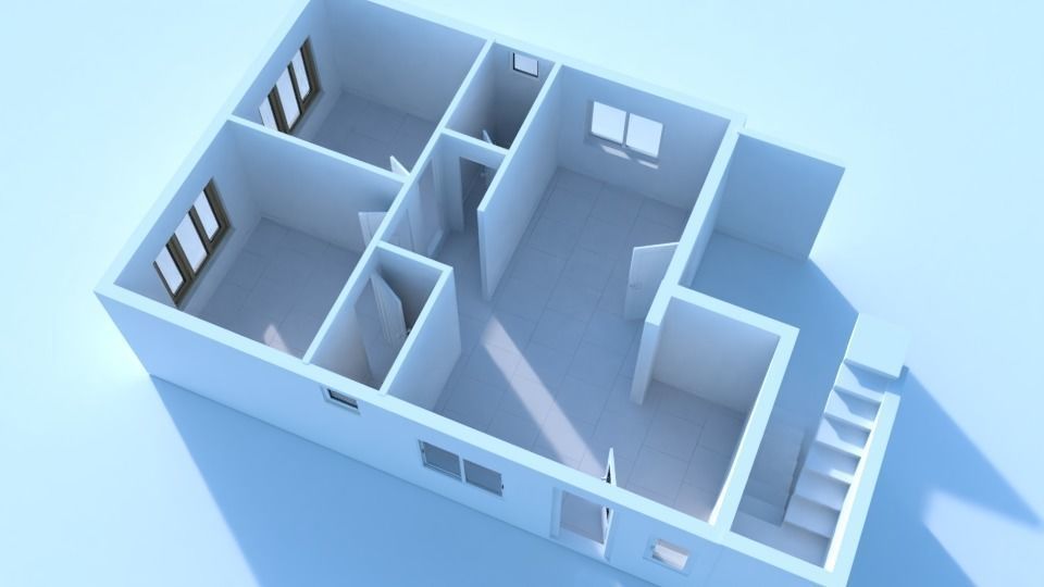 2 bhk Floor Design Free low-poly 3D model_1