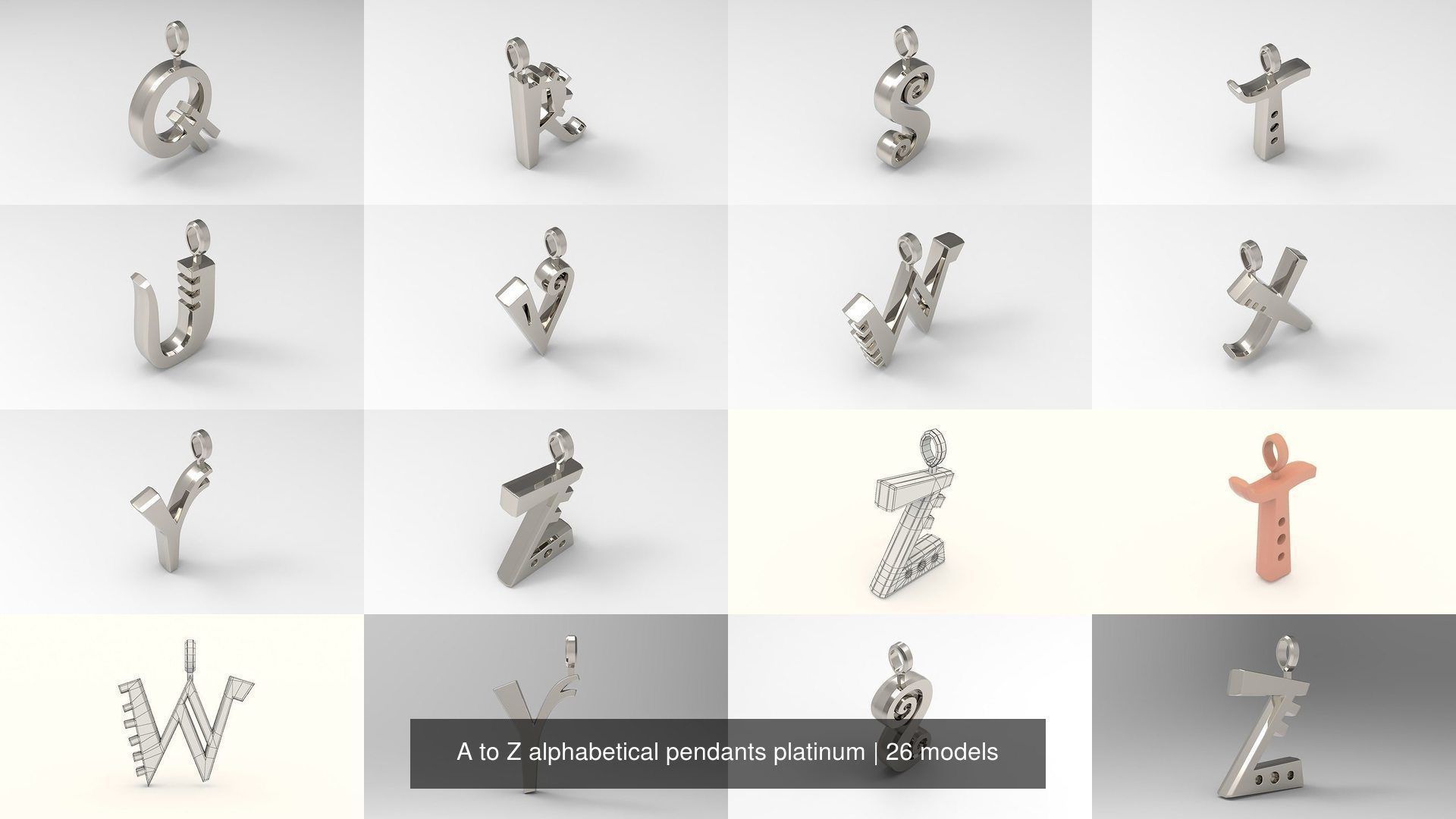 A to Z alphabetical pendants platinum 3D Model Collection_3