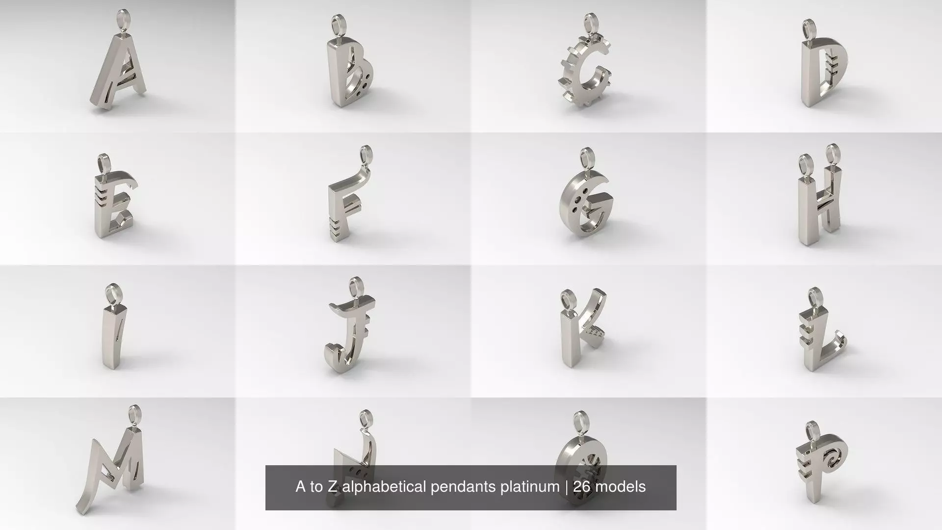 A to Z alphabetical pendants platinum 3D Model Collection_0