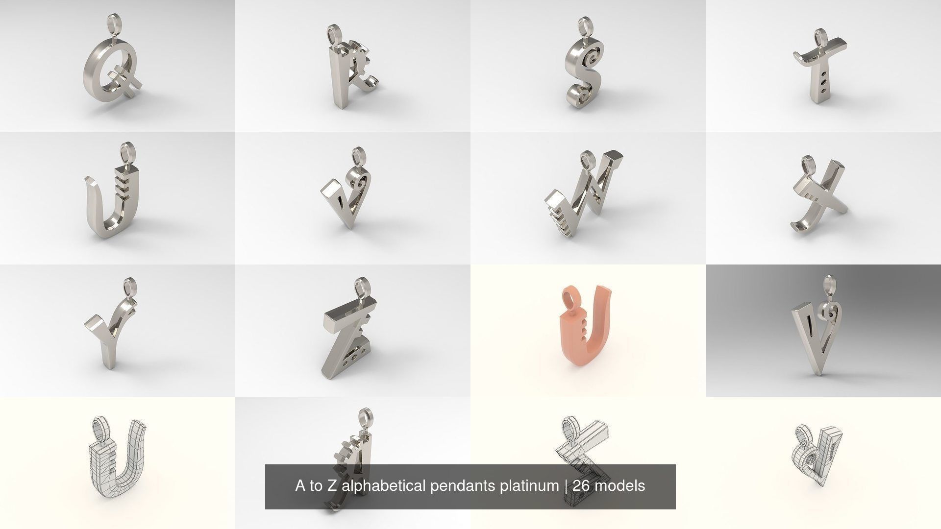 A to Z alphabetical pendants platinum 3D Model Collection_2