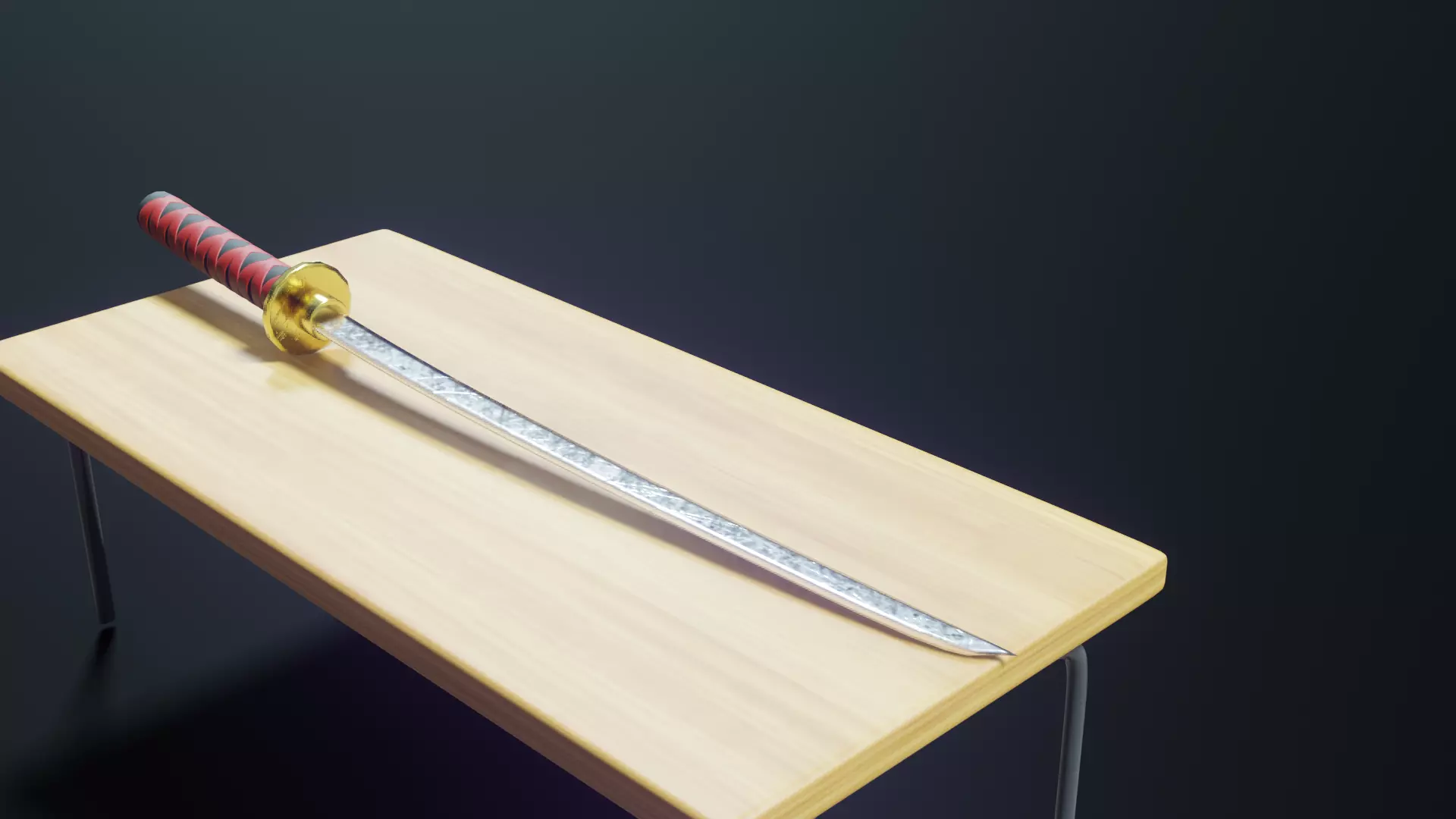 katana sword on wooden table 3D model
