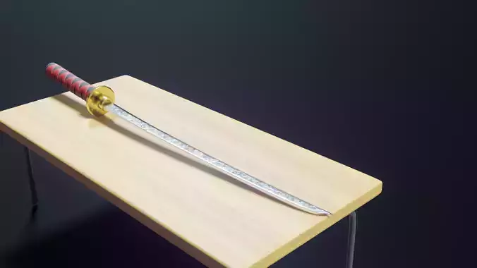 katana sword on wooden table