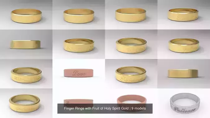 Male Finger Rings with Fruit of Holy Spirit Gold 3D Model Collection
