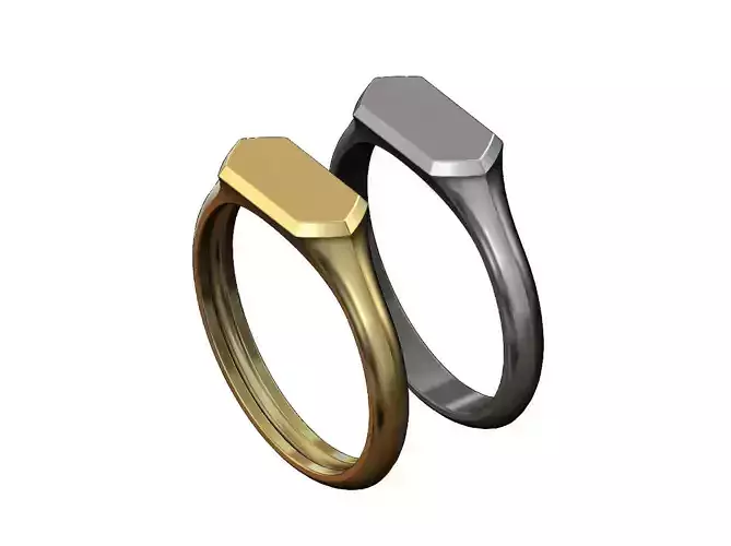  Hexagonal low profile signet ring 
