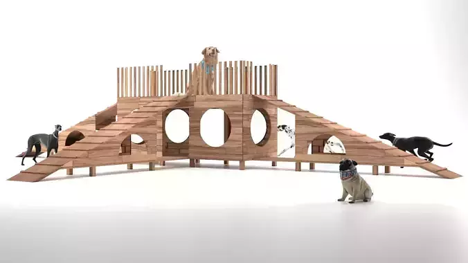 PETPLAY wooden dog play area with dogs