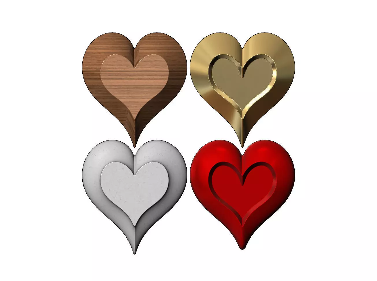 4 Heart shaped ornaments 3D print model_0