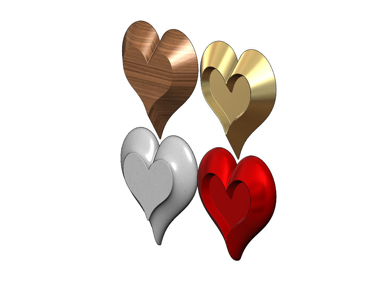 4 Heart shaped ornaments 3D print model_1