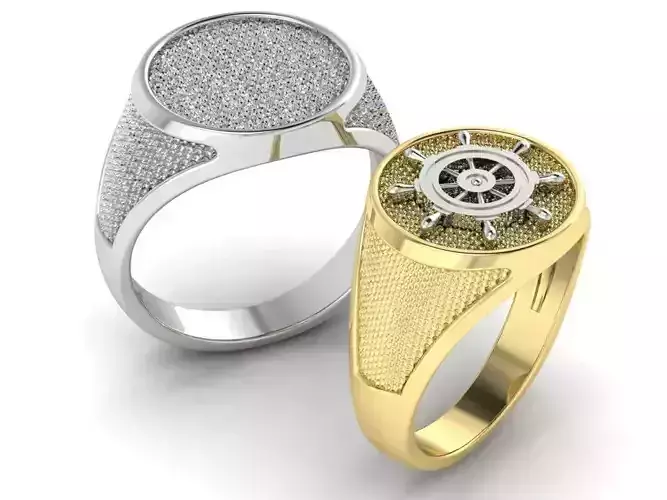 signet Mens ring with a steering wheel