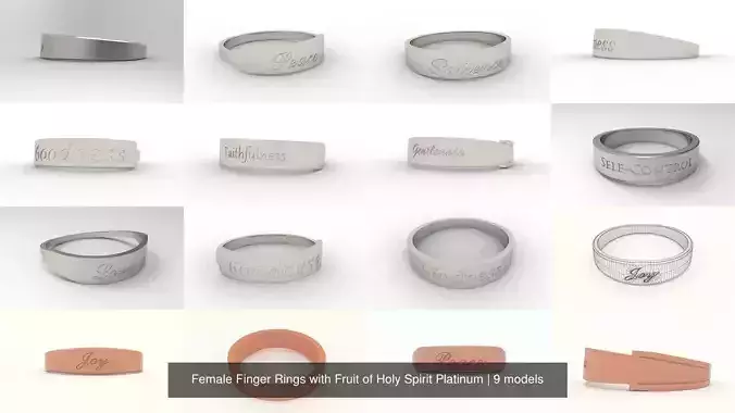 Female Finger Rings with Fruit of Holy Spirit Platinum 3D Model Collection