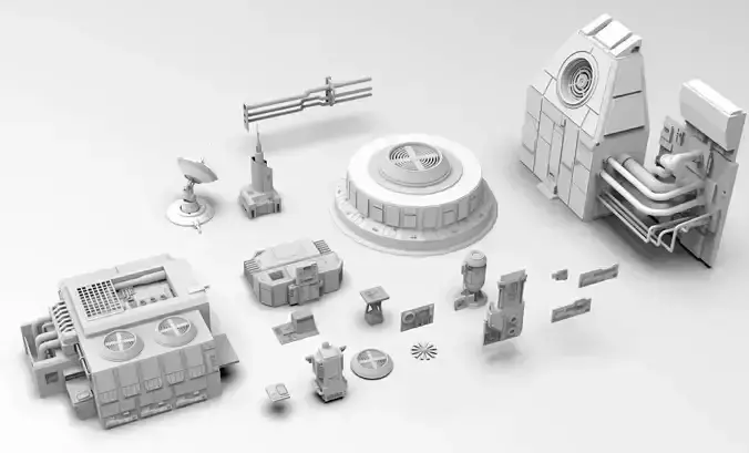 Scifi dressing kitbash set  Low-poly 3D model